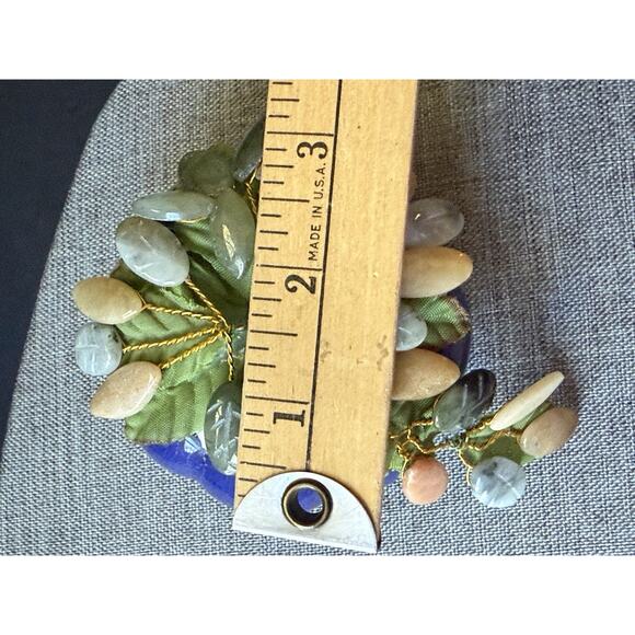 Semi Precious Stone Ceramic Brass Wire Paperweight Asymmetrical Boho Asian Decor - Picture 7 of 9